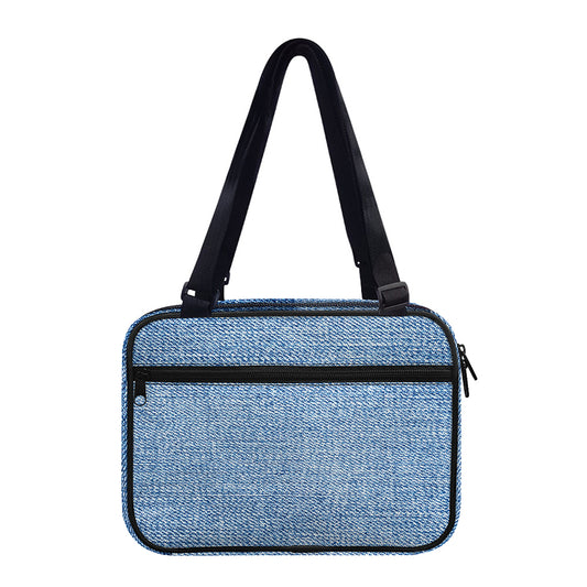 Classic Blue Denim Jeans Print Double Strap Bible Bag