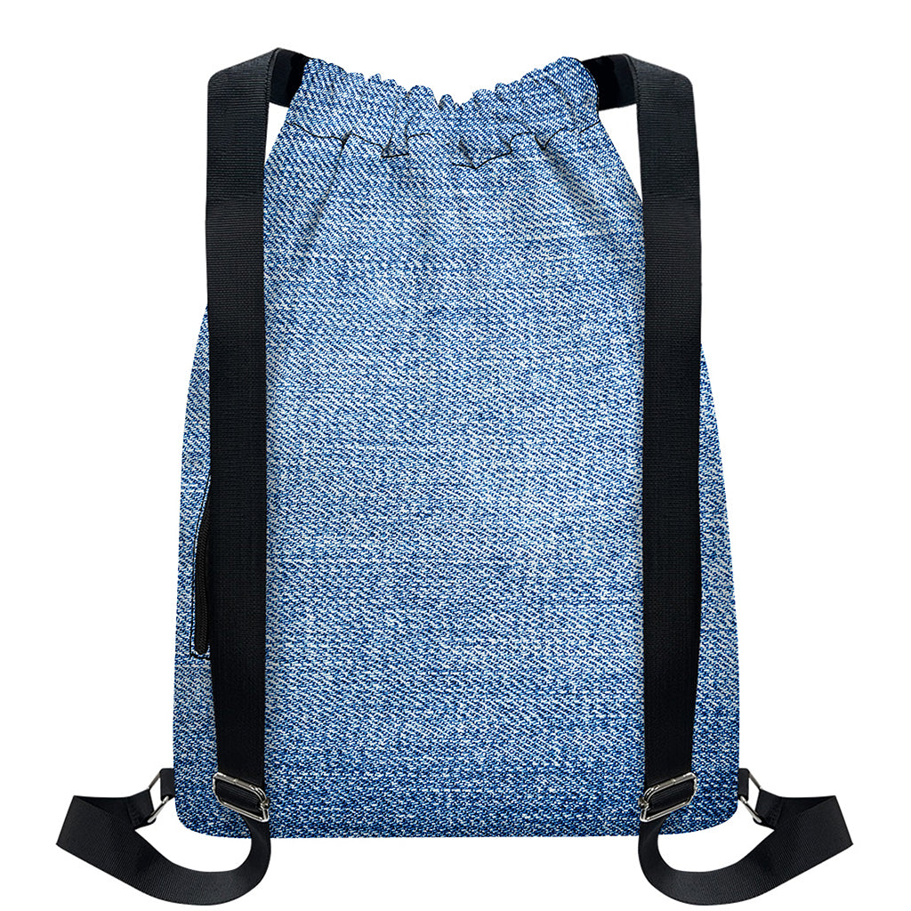 Classic Blue Denim Jeans Print Drawstring Backpack