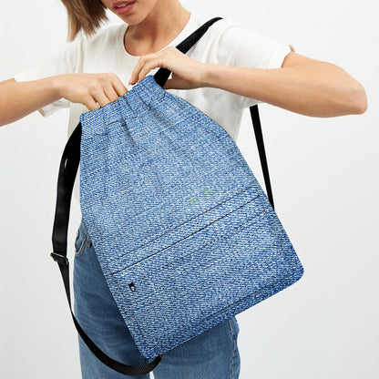 Classic Blue Denim Jeans Print Drawstring Backpack
