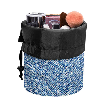 Classic Blue Denim Jeans Print Drawstring Makeup Bag