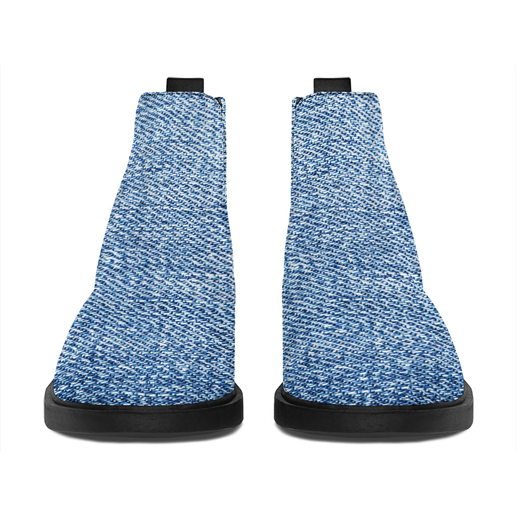 Classic Blue Denim Jeans Print Flat Ankle Boots