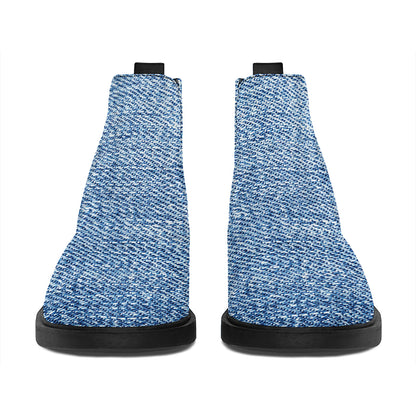 Classic Blue Denim Jeans Print Flat Ankle Boots