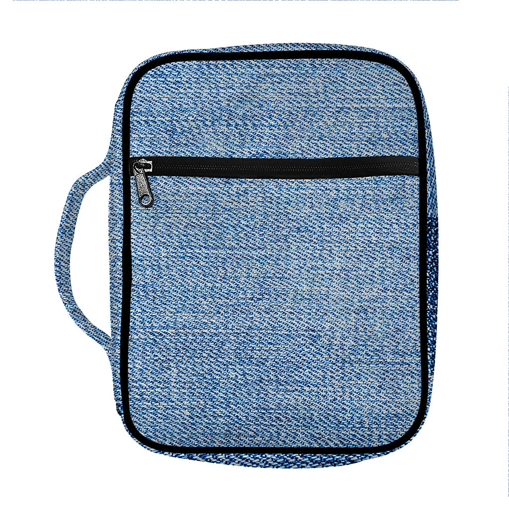 Classic Blue Denim Jeans Print Front Pocket Bible Bag