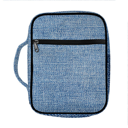 Classic Blue Denim Jeans Print Front Pocket Bible Bag