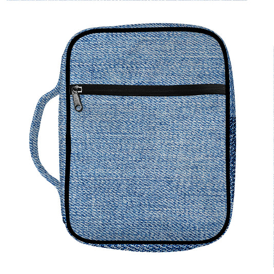 Classic Blue Denim Jeans Print Front Pocket Bible Bag