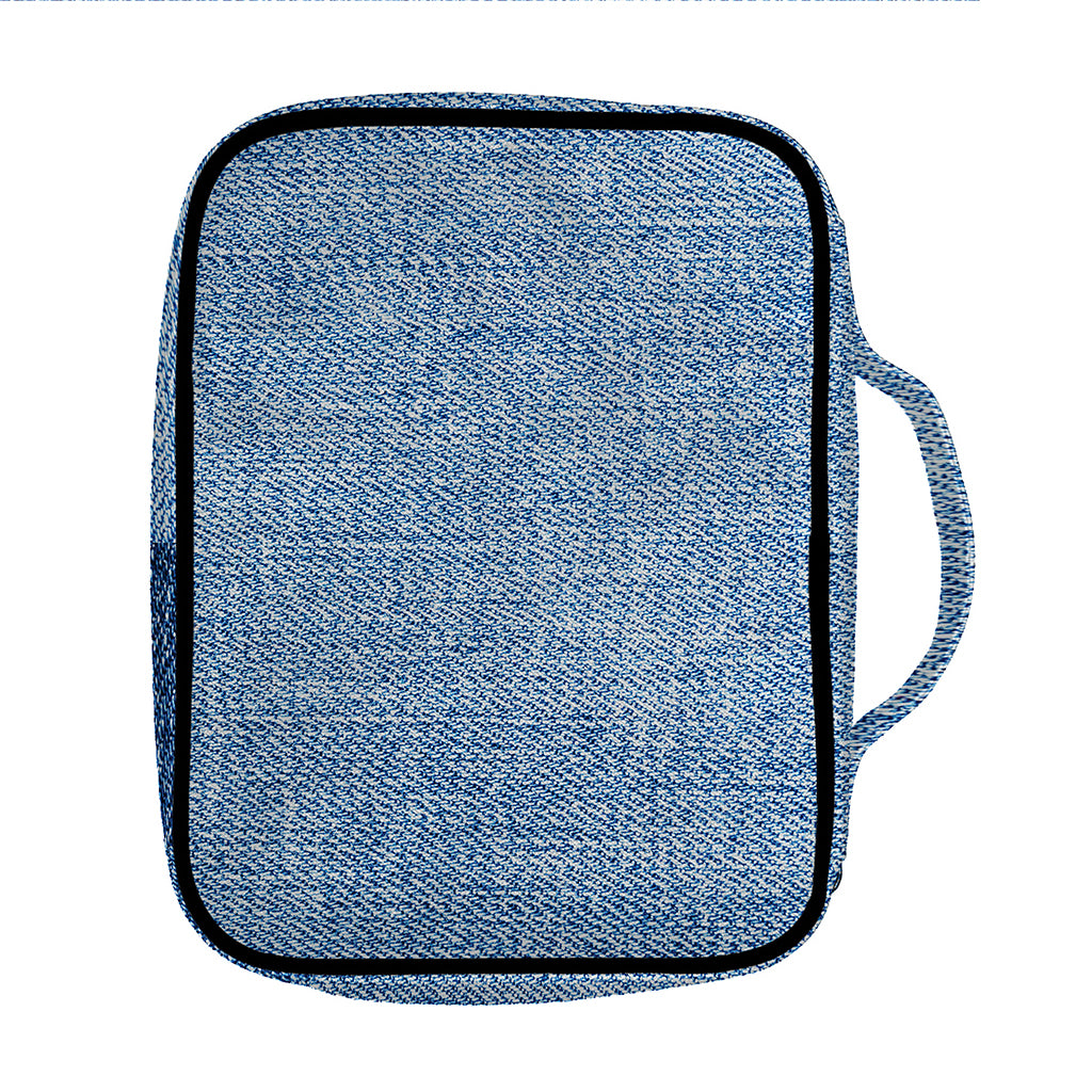 Classic Blue Denim Jeans Print Front Pocket Bible Bag
