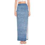 Classic Blue Denim Jeans Print High Slit Maxi Skirt