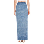 Classic Blue Denim Jeans Print High Slit Maxi Skirt