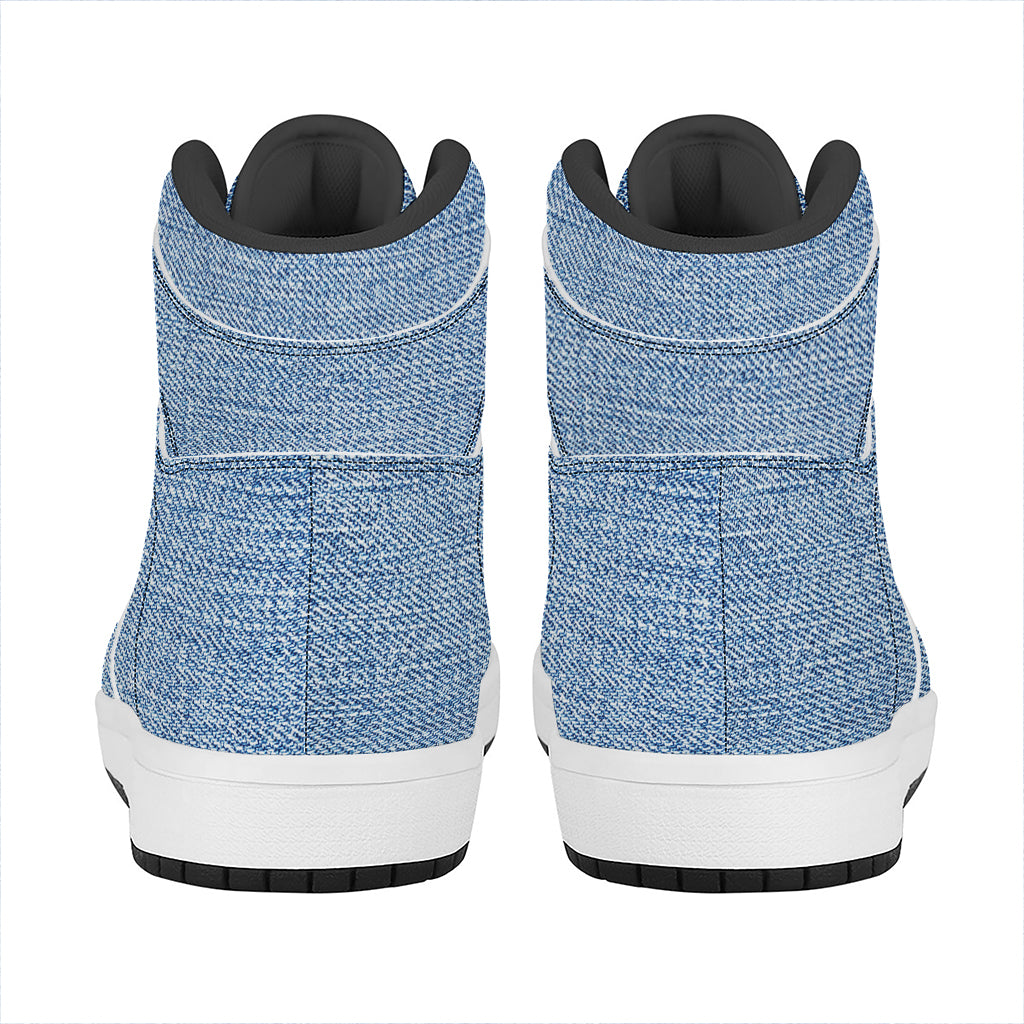 Classic Blue Denim Jeans Print High Top Leather Sneakers