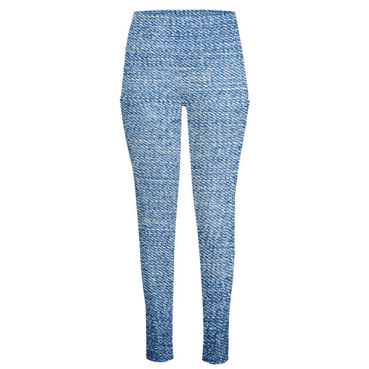 Classic Blue Denim Jeans Print High-Waisted Pocket Leggings