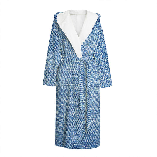 Classic Blue Denim Jeans Print Hooded Bathrobe