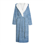 Classic Blue Denim Jeans Print Hooded Bathrobe