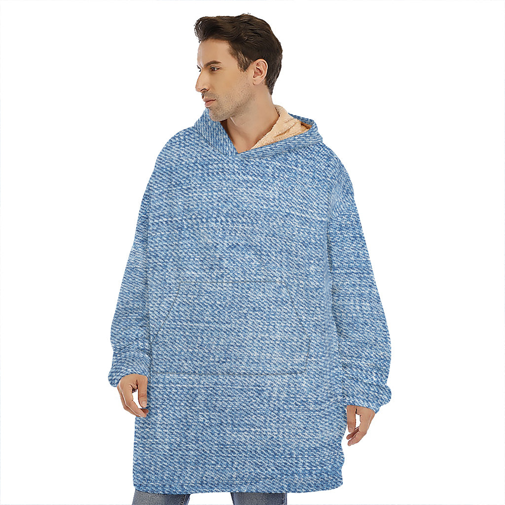 Classic Blue Denim Jeans Print Hoodie Blanket
