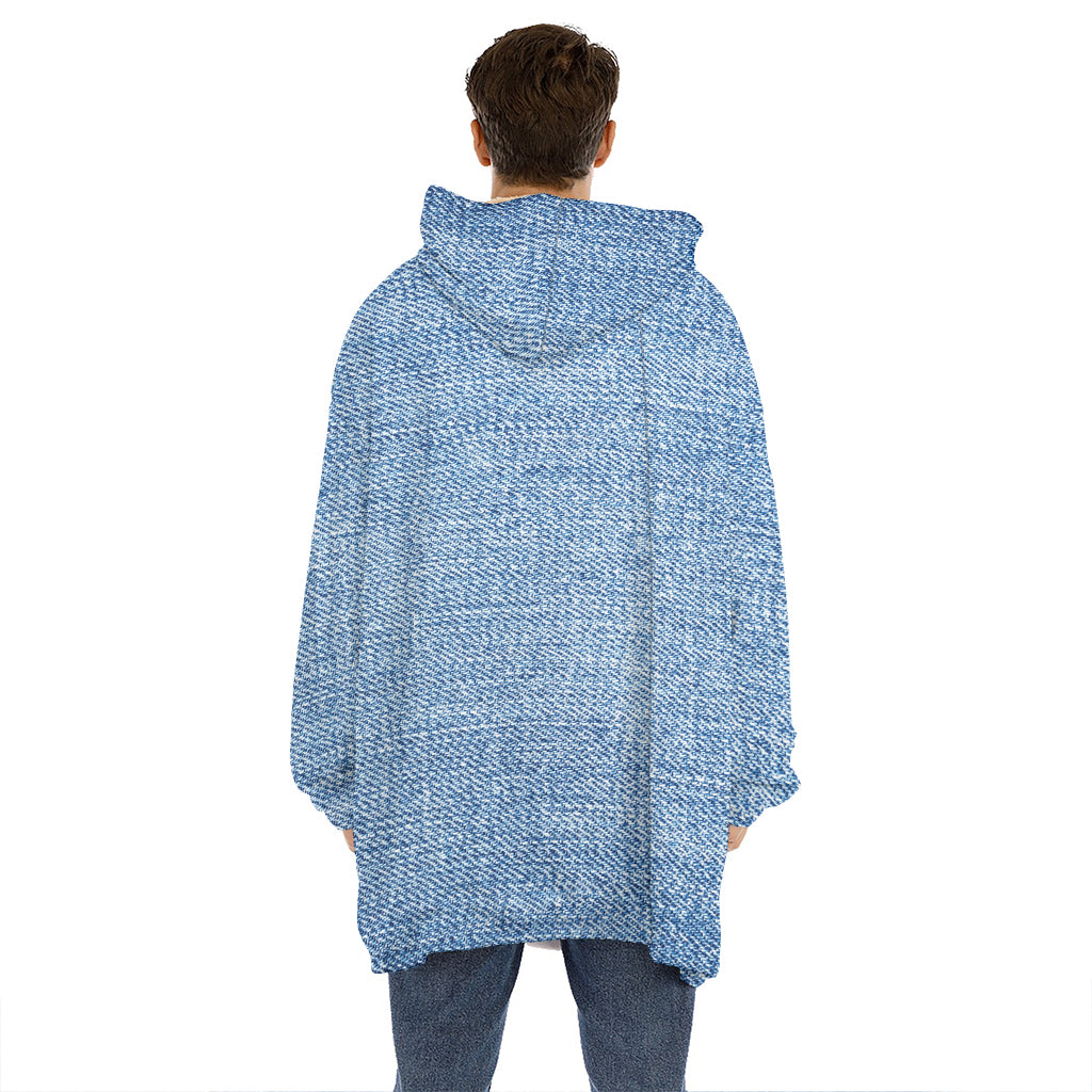 Classic Blue Denim Jeans Print Hoodie Blanket