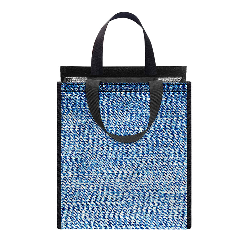 Classic Blue Denim Jeans Print Insulated Lunch Tote