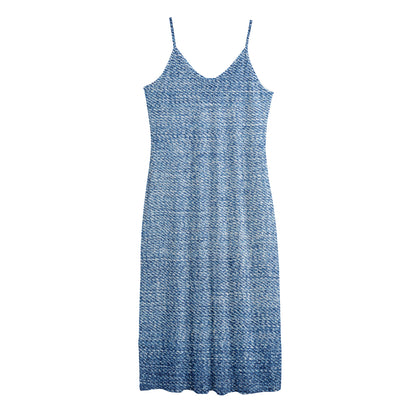 Classic Blue Denim Jeans Print Jersey Midi Cami Dress