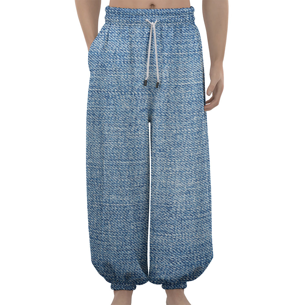 Classic Blue Denim Jeans Print Lantern Pants