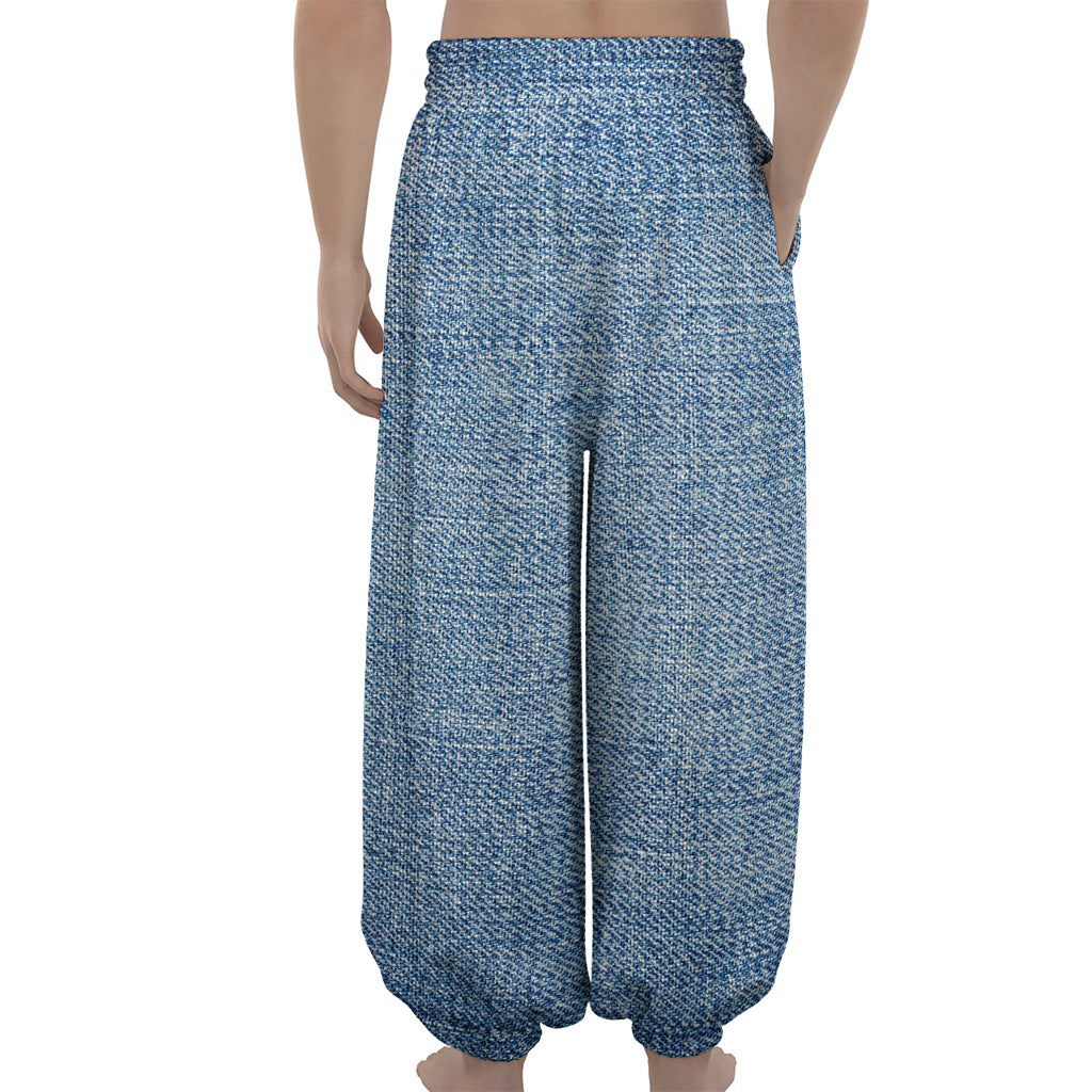 Classic Blue Denim Jeans Print Lantern Pants