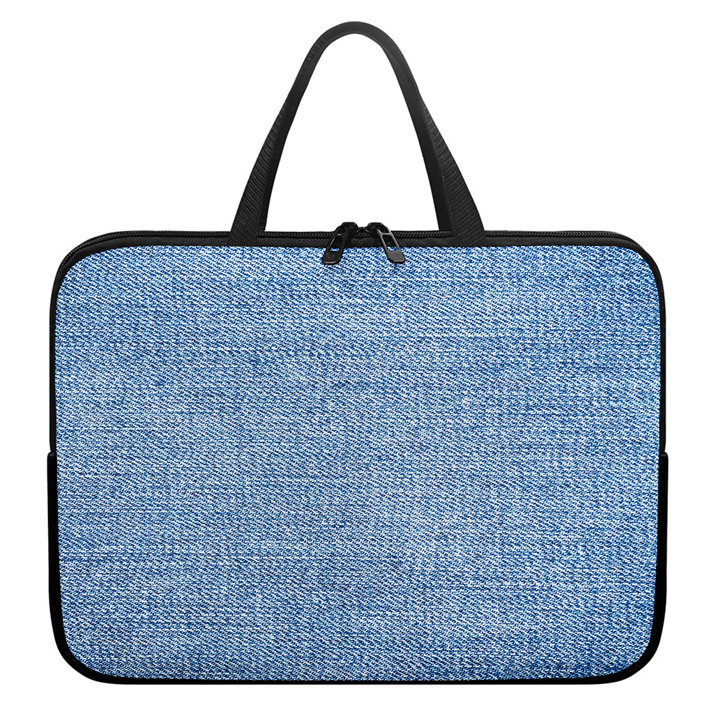 Classic Blue Denim Jeans Print Laptop Sleeve With Handle
