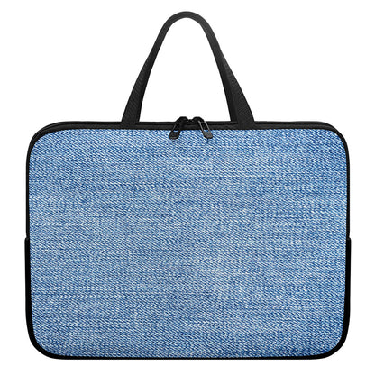 Classic Blue Denim Jeans Print Laptop Sleeve With Handle