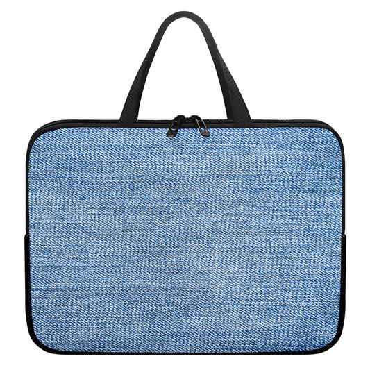 Classic Blue Denim Jeans Print Laptop Sleeve With Handle