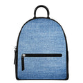 Classic Blue Denim Jeans Print Leather Backpack