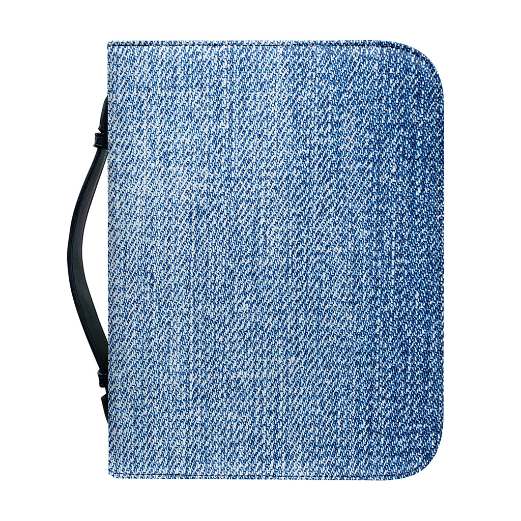 Classic Blue Denim Jeans Print Leather Bible Cover