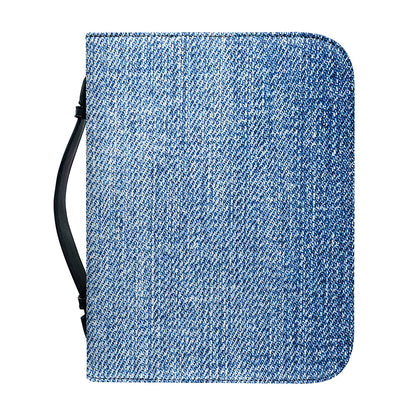 Classic Blue Denim Jeans Print Leather Bible Cover