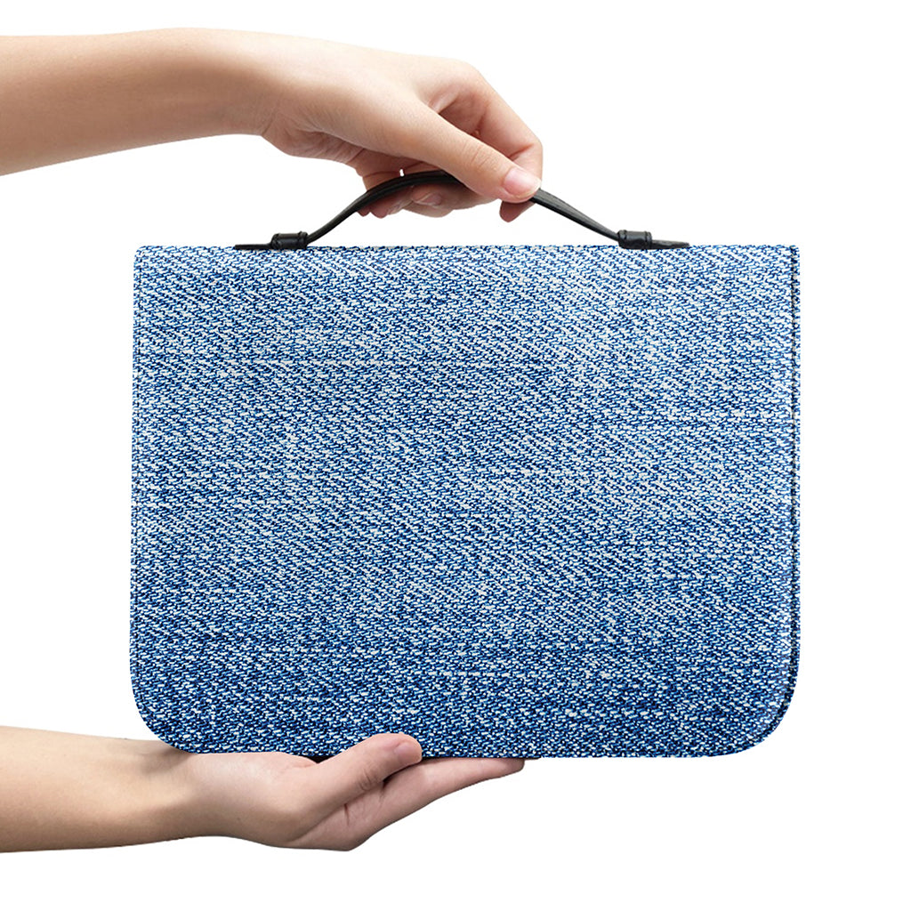 Classic Blue Denim Jeans Print Leather Bible Cover