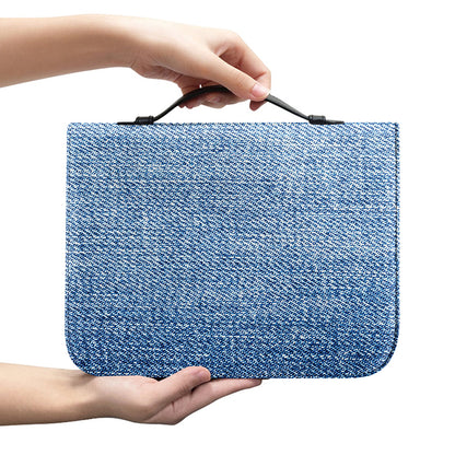 Classic Blue Denim Jeans Print Leather Bible Cover