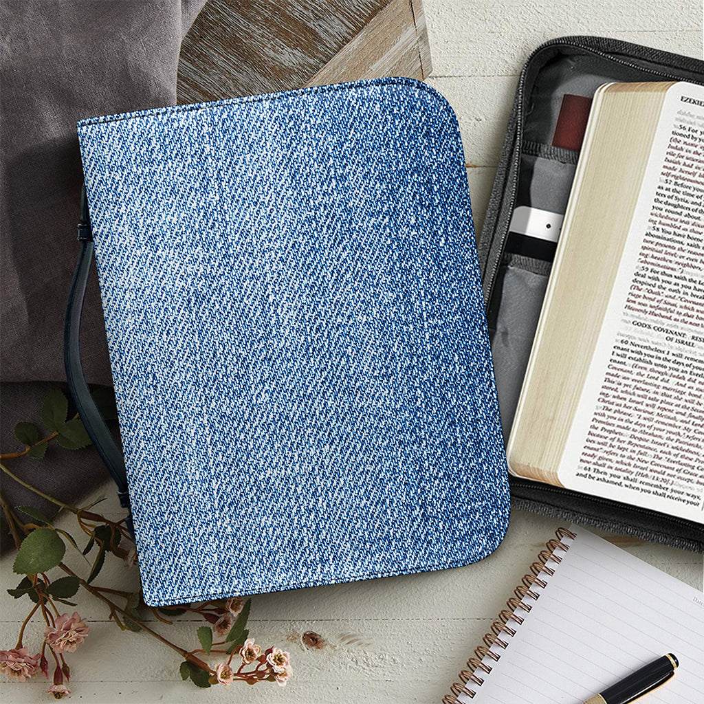 Classic Blue Denim Jeans Print Leather Bible Cover