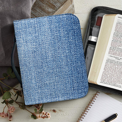 Classic Blue Denim Jeans Print Leather Bible Cover