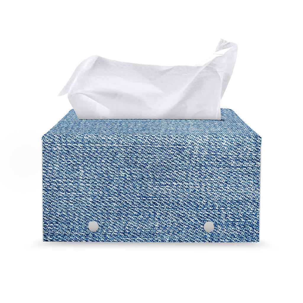 Classic Blue Denim Jeans Print Leather Tissue Box Cover