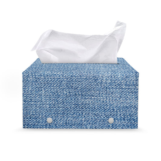 Classic Blue Denim Jeans Print Leather Tissue Box Cover