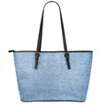Classic Blue Denim Jeans Print Leather Tote Bag With Zipper