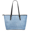 Classic Blue Denim Jeans Print Leather Tote Bag