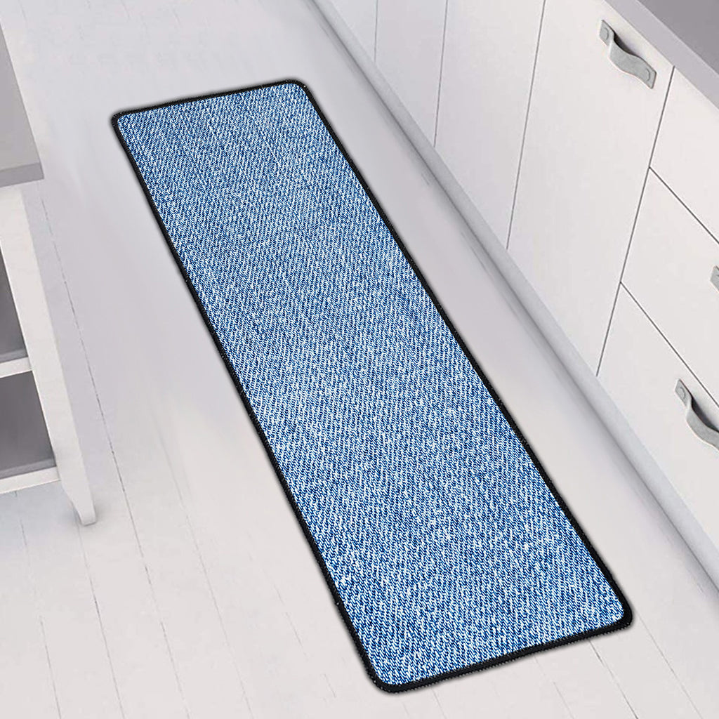 Classic Blue Denim Jeans Print Long Kitchen Mat