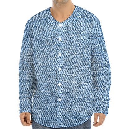 Classic Blue Denim Jeans Print Long Sleeve Baseball Jersey