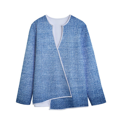 Classic Blue Denim Jeans Print Long Sleeve Short Coat