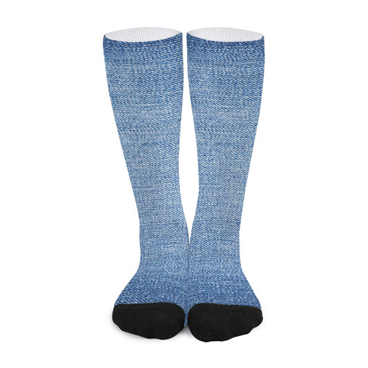 Classic Blue Denim Jeans Print Long Socks
