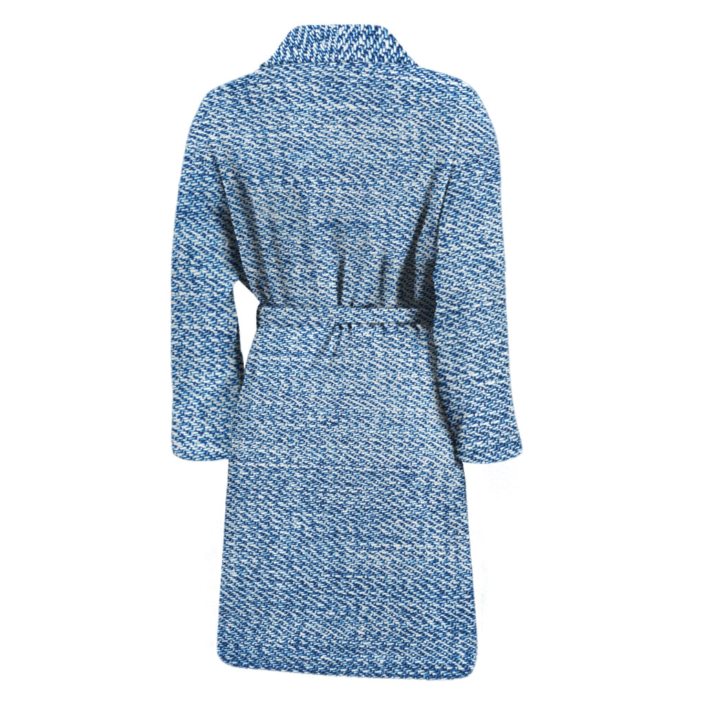 Classic Blue Denim Jeans Print Men's Bathrobe