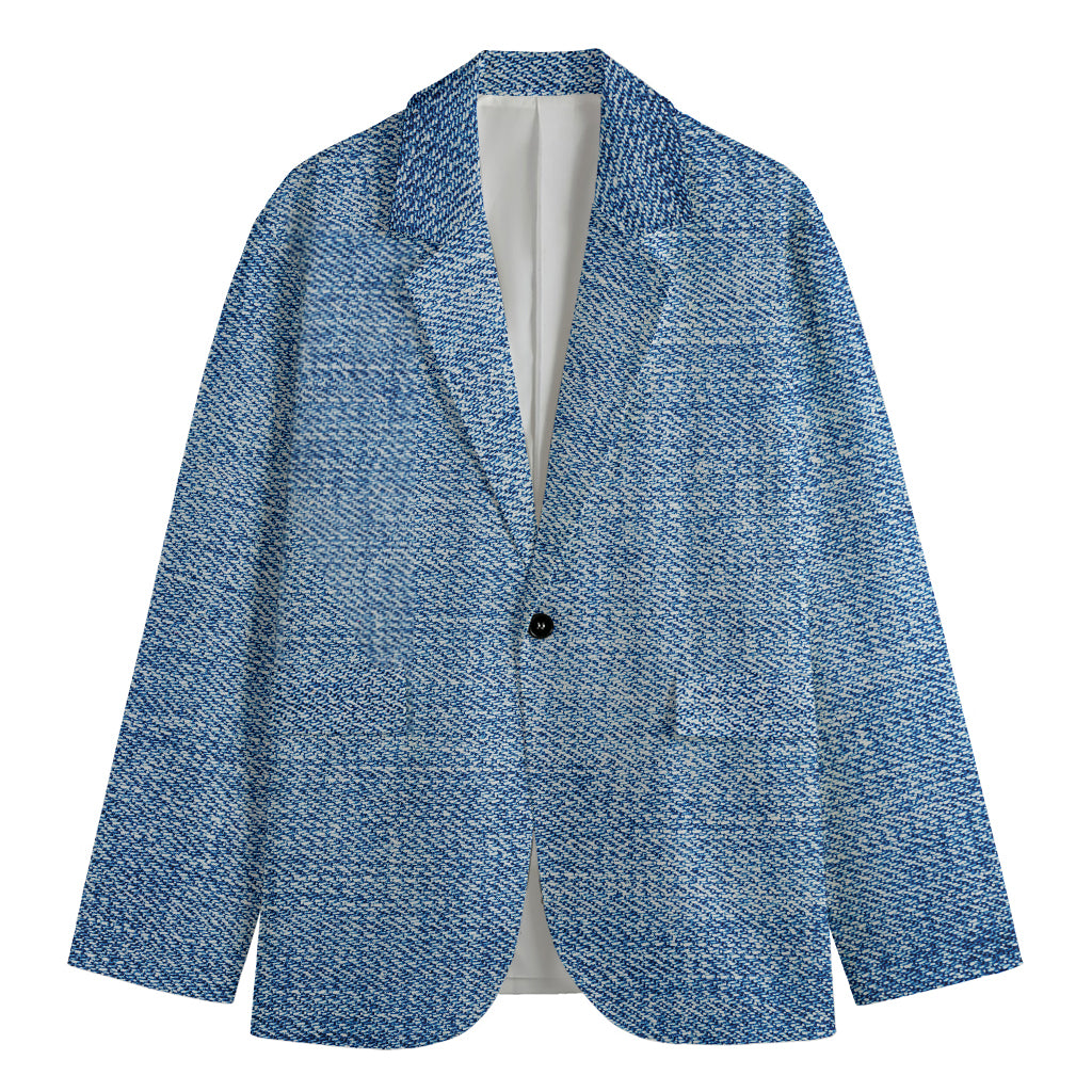Classic Blue Denim Jeans Print Men's Blazer