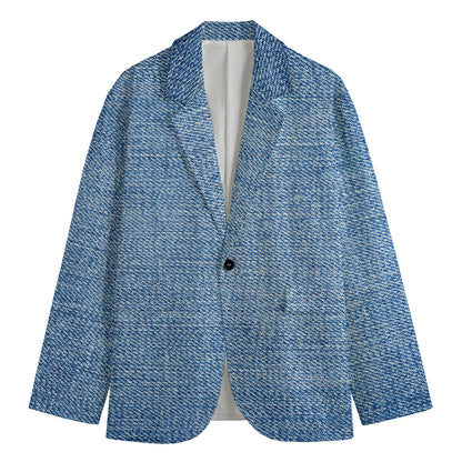 Classic Blue Denim Jeans Print Men's Blazer