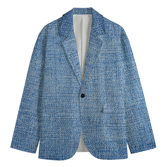 Classic Blue Denim Jeans Print Men's Blazer