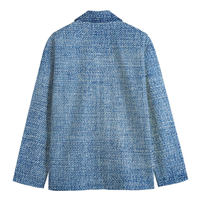 Classic Blue Denim Jeans Print Men's Blazer