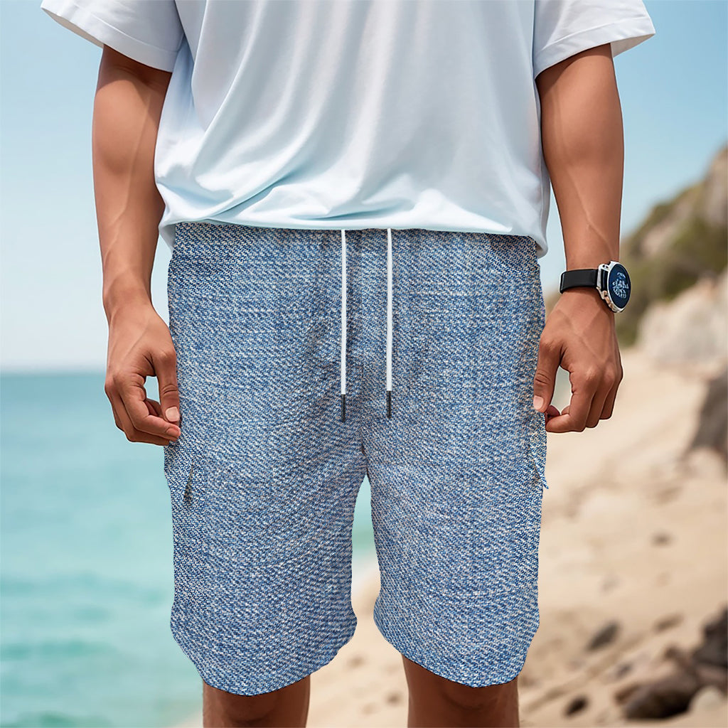 Classic Blue Denim Jeans Print Men's Cargo Shorts
