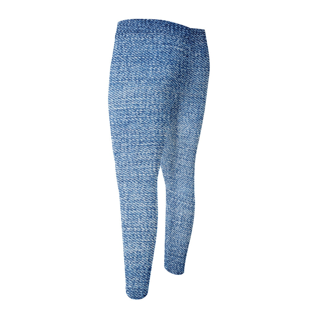 Classic Blue Denim Jeans Print Men's Compression Pants