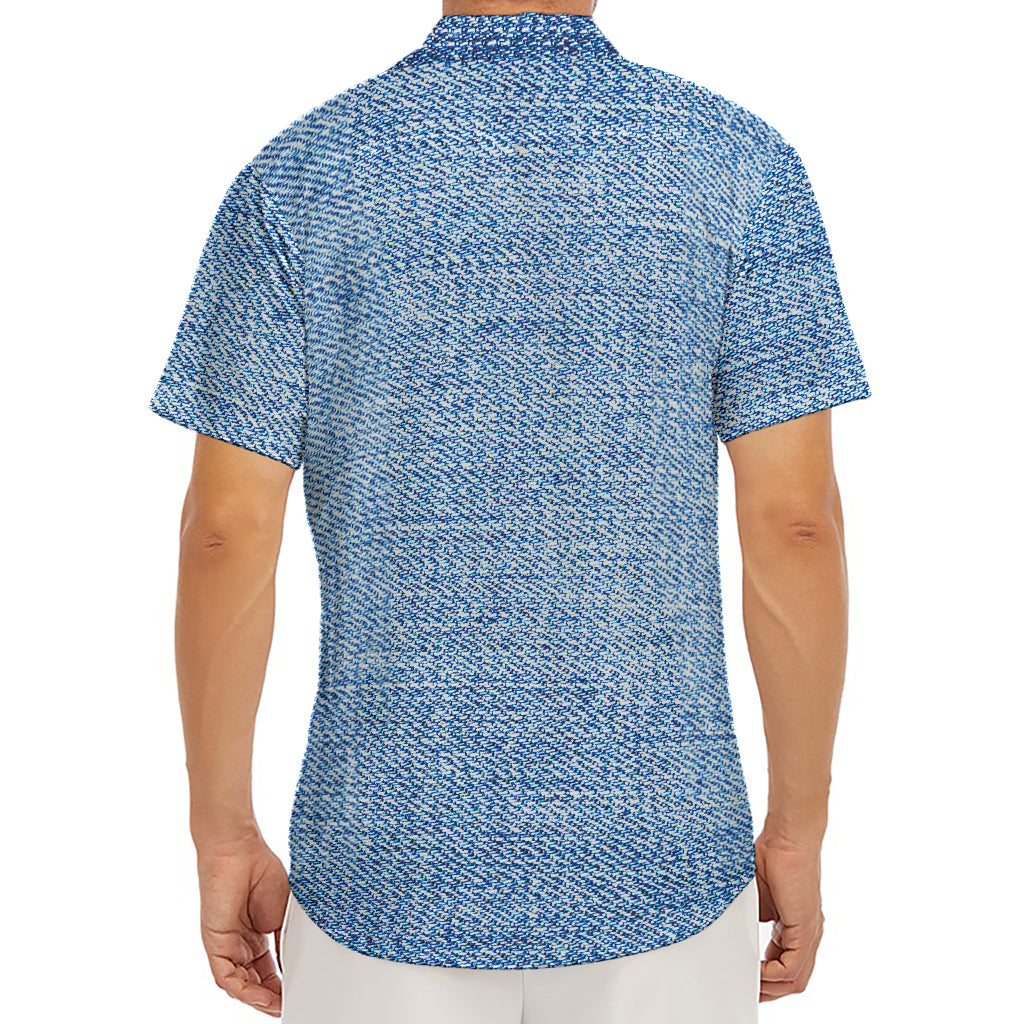 Classic Blue Denim Jeans Print Men's Deep V-Neck Shirt
