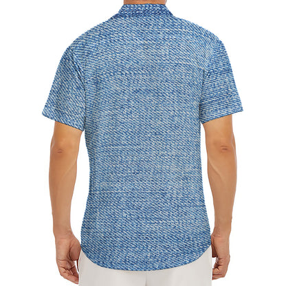 Classic Blue Denim Jeans Print Men's Deep V-Neck Shirt