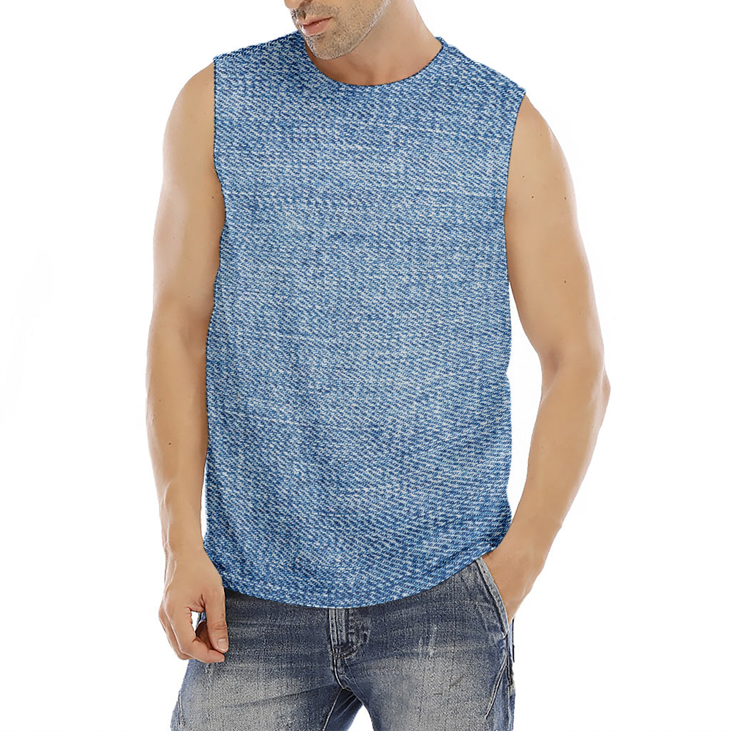 Classic Blue Denim Jeans Print Men's Fitness Tank Top